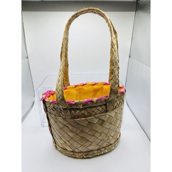 Minnie Mouse Raffia Woven Straw Girl's Handbag Purse Floral Rattan Straw Bag - Picture 2 of 7